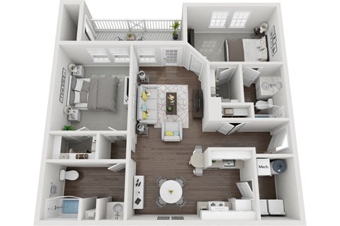 Floor plan for 2 beds, 2 baths, 1105 sqft